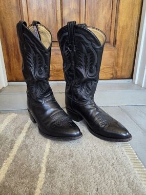 Tony Lama Vintage Black Leather Western Cowboy Boots Men's Size 9.5 EEE